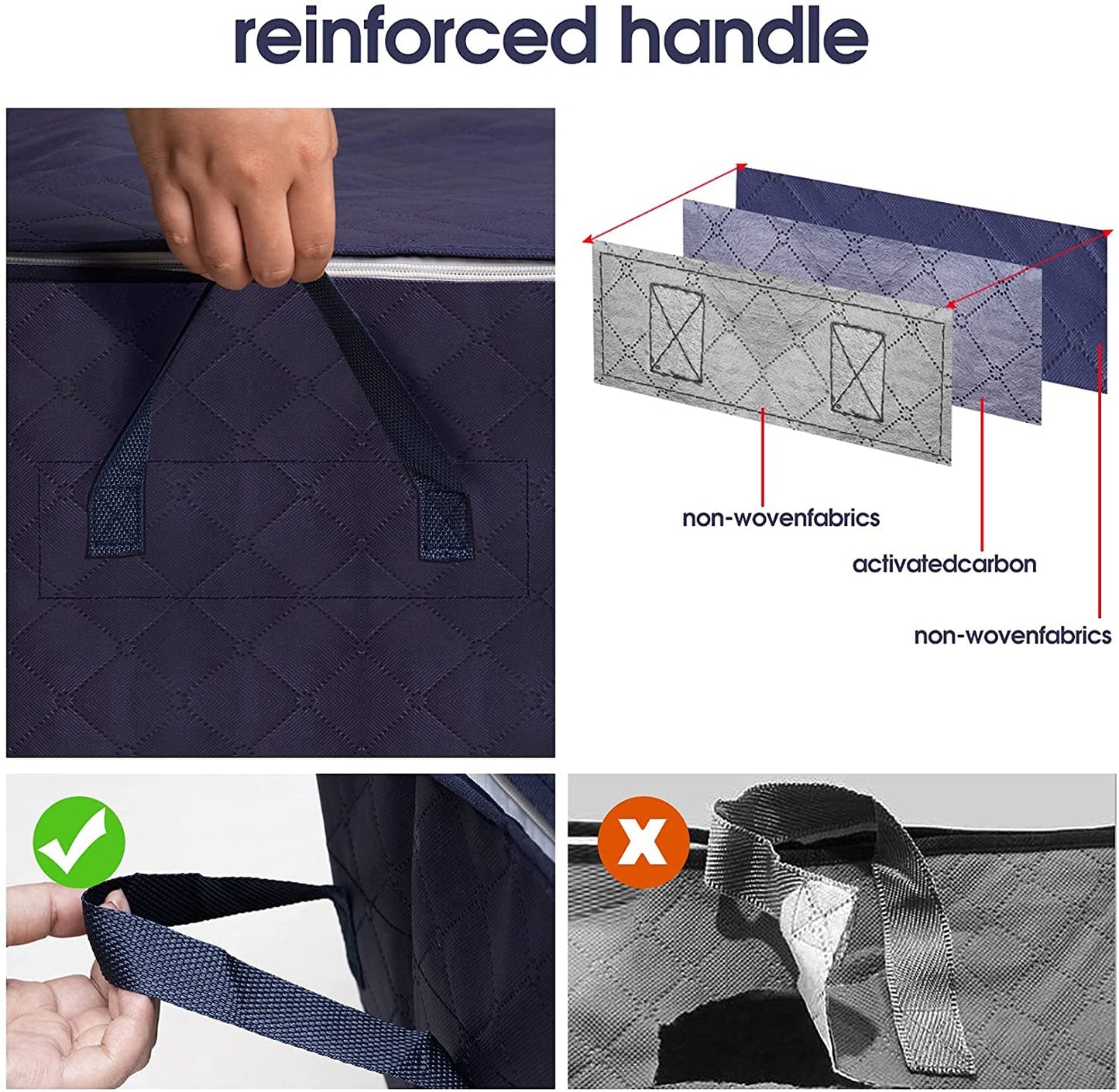 Fresh Horizontal Style Foldable Clothes Storage Bags with Reinforced Handle (Dark Blue)