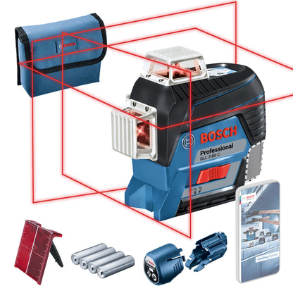 Bosch professional laser level gll 3-80 c (red laser, w/app function, working range: 30 m, 4 x battery aa)