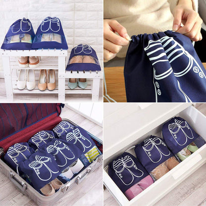 Yosemy 12 Waterproof Shoe Bag, Dustproof Shoe Bag, Travel Shoe Bag, Dark Blue Fabric Bag with Drawstring, Travel Storage Bag, Organiser for Travel at Home