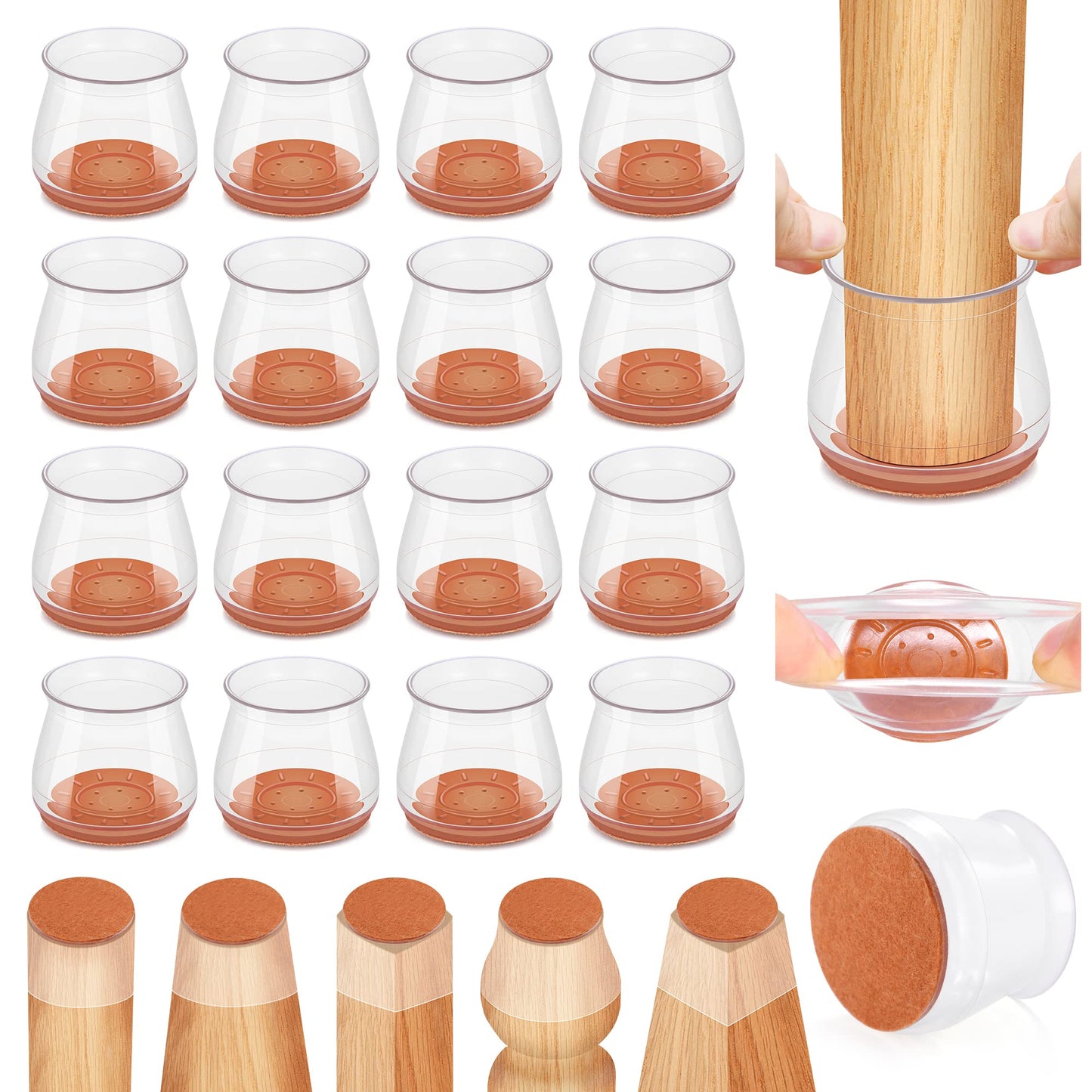 24PCS Upgraded Silicone Chair Leg Floor Protectors for Hardwood Floors, Felt Bottom Furniture Leg Cover, Ruby Sliders for Chair Legs, Non-Slip Round&Square Pads Caps to Scratch and Reduce Noise