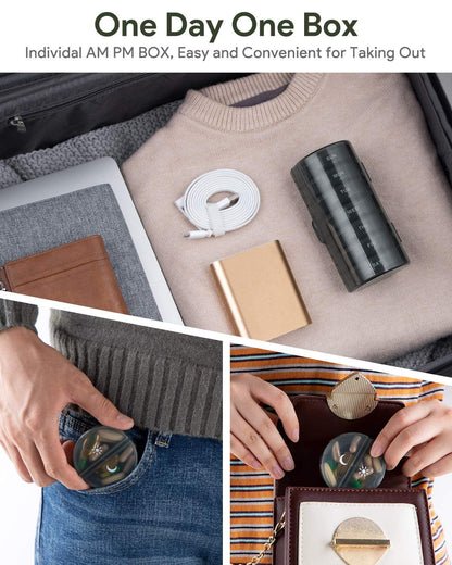 Pill Organizer 2 Times a Day, Weekly AM PM Pill Box, Large Capacity 7 Day Pill Cases for Pills/Vitamin/Fish Oil/Supplements (Black)