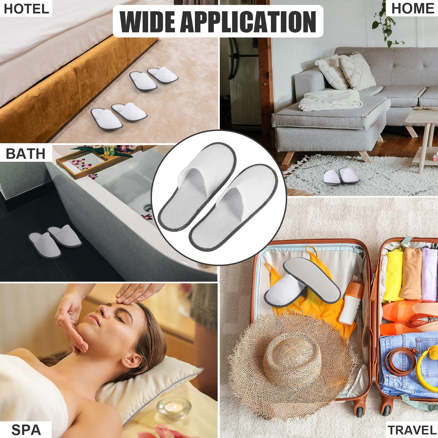 INtex HOME Non Slip Hotel Slippers - Disposable Spa Slippers with Anti-Slip Sole Comfortable and Hygienic Guest Slippers for Hotel Spa and Travel - 2 Pairs, One Size