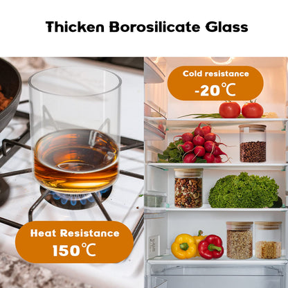 VINILITE Glass Storage Jars with Bamboo Lids, 300ml/10.5oz Clear High Borosilicate Glass Airtight Kitchen Food Cereal Containers for Home Preserving Seal for Tea, Coffee, Herbs and Spice, Set of 12