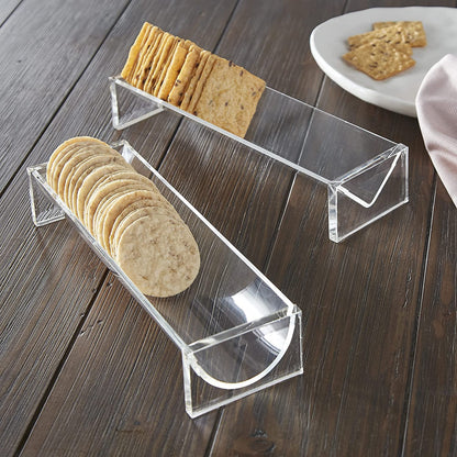 2-Piece Acrylic Cracker Serving Tray, Clear Rectangular Cracker Holders for Party Platters, Food Displays, and Charcuterie Boards, Elegant Riser Stand for Home and Event Use, Clear