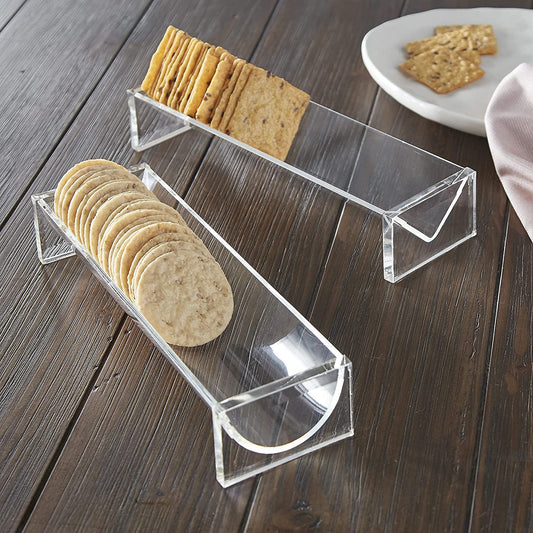 2-Piece Acrylic Cracker Serving Tray, Clear Rectangular Cracker Holders for Party Platters, Food Displays, and Charcuterie Boards, Elegant Riser Stand for Home and Event Use, Clear