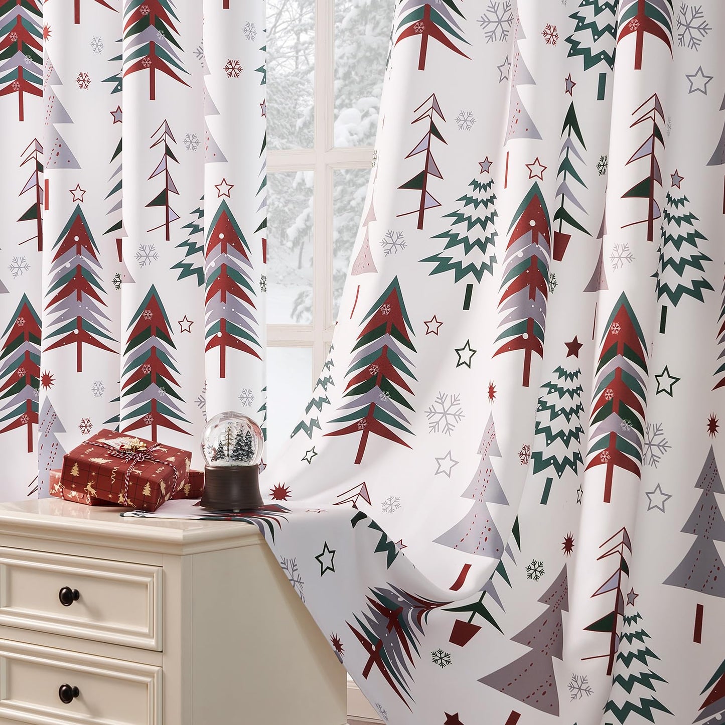Intex Curtains House Christmas Curtains – Christmas Tree & Snowflake Print Linen Velvet for Living Room & Bedroom - Christmas Home Window Decor - Steel Grommets - 1 Piece - 135W x 230L CM