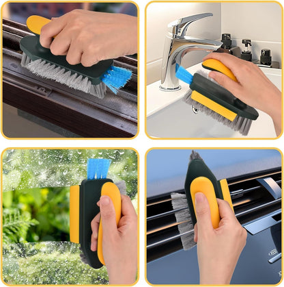 KRYLAR-Cleaning Brush with Squeegee Scrub Brush Crevice Cleaning Brush Tools, v-Shape Gap Brush Multifunctional scrubbing Floor Brush for Cleaning Corner,Window,Sink,Kitchen (4 in 1 Cleaning Brush)