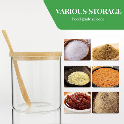 10.2 oz Condiments Container Seasoning Jars, Clear Glass Condiment Pot Set with Lids and Spoons, Tea Coffee Sugar Canisters Glass Spice Box, Refillable Seasoning Pot Bowl for Kitchen, Counter