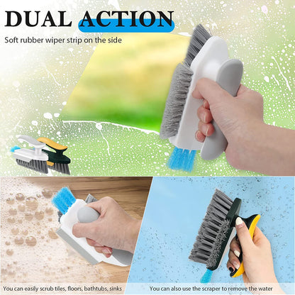 KRYLAR-Cleaning Brush with Squeegee Scrub Brush Crevice Cleaning Brush Tools, v-Shape Gap Brush Multifunctional scrubbing Floor Brush for Cleaning Corner,Window,Sink,Kitchen (4 in 1 Cleaning Brush)