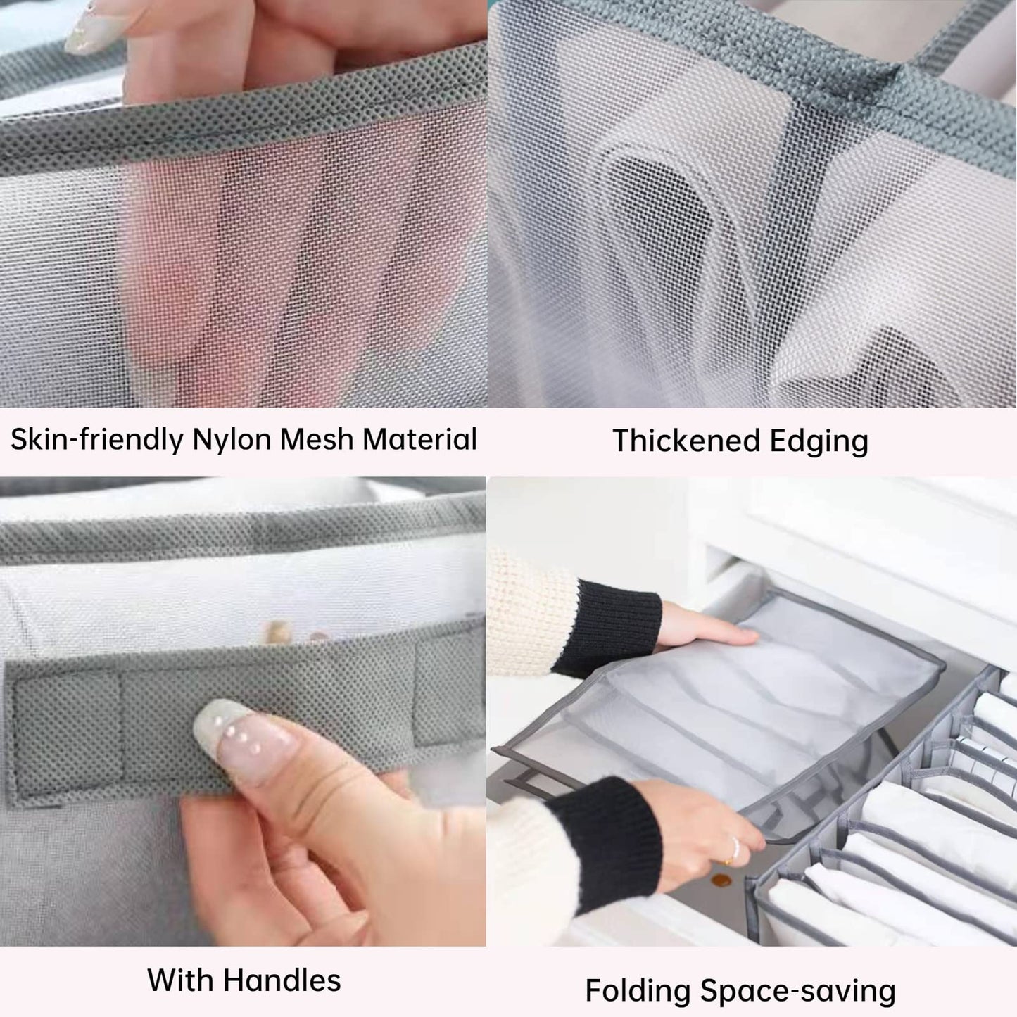 Wardrobe Clothes Organizer with Compartments, Foldable Storage Bins for Jeans, T-Shirts and More, Grey, 25 x 20 x 36 cm, 2 Packs