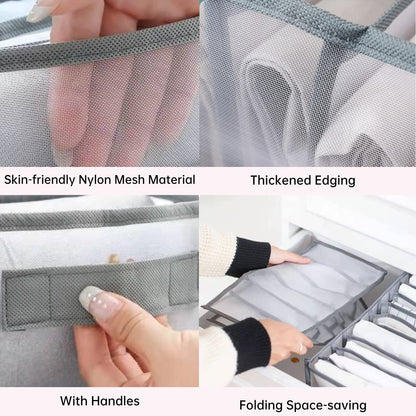 Wardrobe Clothes Organizer with Compartments, Foldable Storage Bins for Jeans, T-Shirts and More, Grey, 25 x 20 x 36 cm, 2 Packs