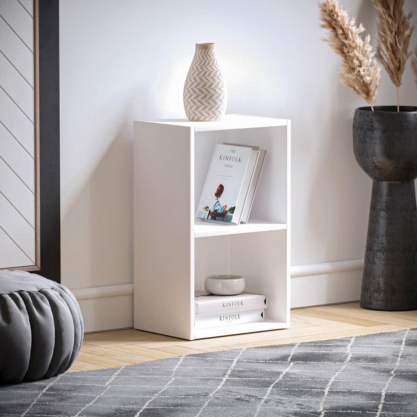 Oxford 2 Tier Cube Bookcase, White Wooden Shelving Display Unit, Modern Storage Organizer for Home Office, Living Room, or Bedroom Furniture, Versatile and Compact