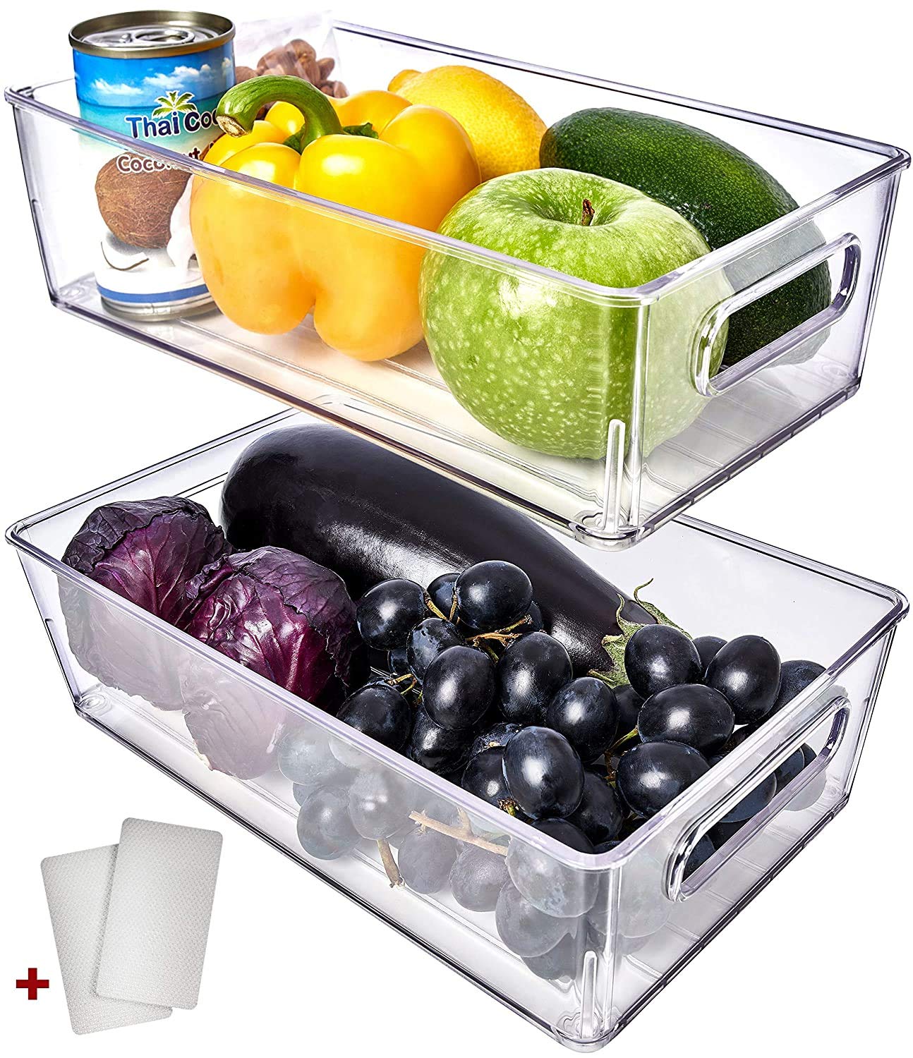 Fullstar Fridge Organizer Set - 2 Clear Storage Bins With Handles for Refrigerator, Freezer, and Pantry Organization