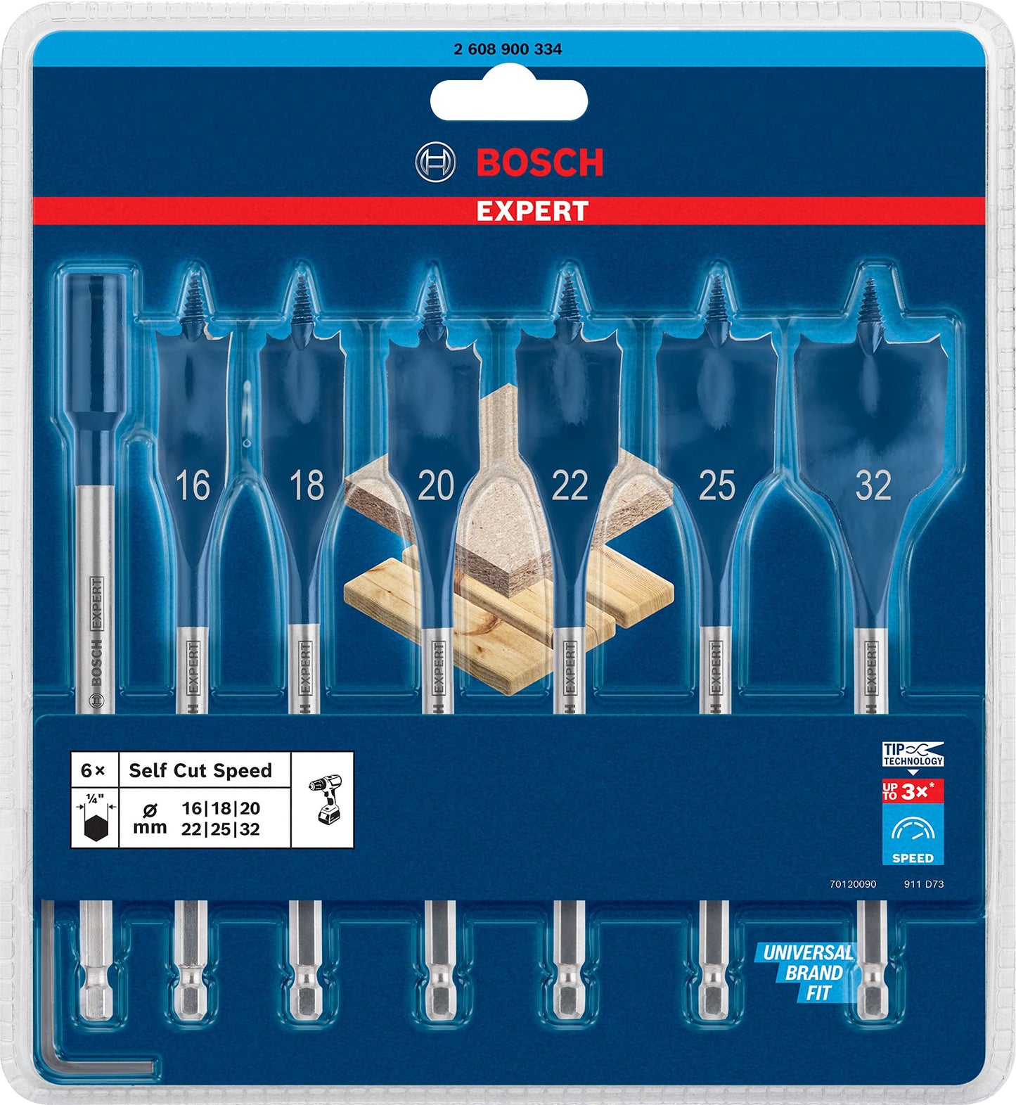 Bosch Professional 7 pc. Expert SelfCut Speed Spade Drill Bit Set (for Softwood, Chipboard, Ø 16-32 mm, Accessories Rotary Impact Drill)