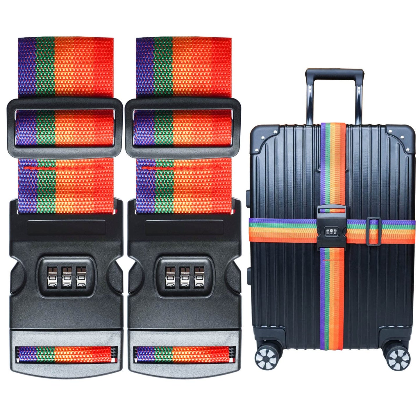 VVEIFO 2 PCS Luggage Strap 78" x 2" Suitcase Belts Wide Adjustable Packing Straps Travel Accessories, Colourful&Combination Lock