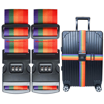 VVEIFO 2 PCS Luggage Strap 78" x 2" Suitcase Belts Wide Adjustable Packing Straps Travel Accessories, Colourful&Combination Lock
