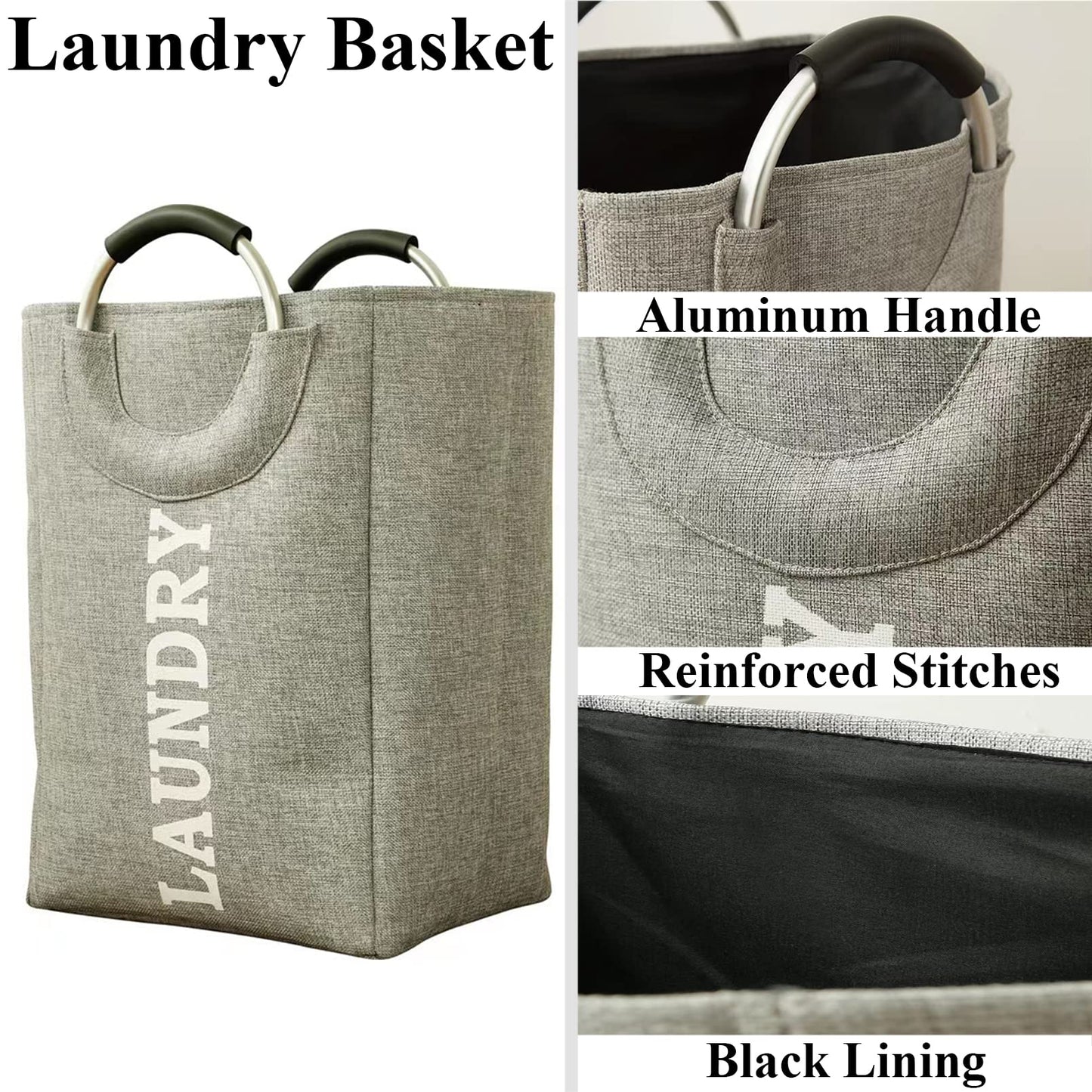 Qiccijoo 44L Large Laundry Basket,2Pack Collapsible Oxford Fabric Laundry Hamper with Handles,Waterproof Washing Bin Portable Dirty Clothes Basket for College Dorm, Family,Laundry Room(Grey)