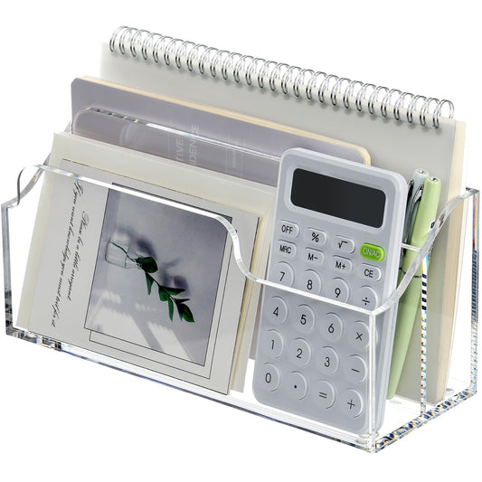 2-Compartment Acrylic Desktop Organizer Box, Clear File and Mail Sorter for Countertop and Office, Multifunction Envelope and Letter Folder Rack for Home, School, and Professional Use