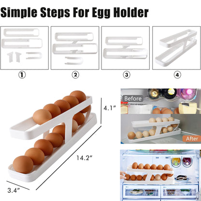 LENGMOMO Wenmpopo Egg Holder for Refrigerator - Automatically Rolling Egg Storage Container?2 Tier Rolling Egg Dispenser Detachable, Space Saving Egg Tray for Refrigerator Countertop Cabinet