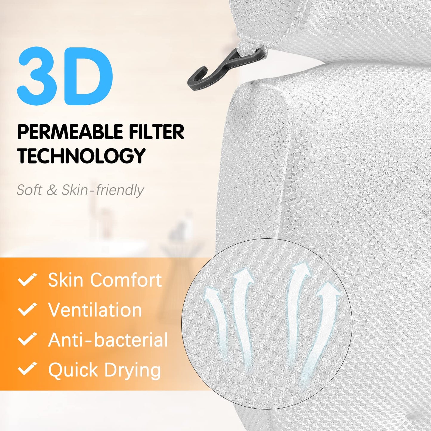 COALA HOLA Bath Pillow Bathtub Spa Pillow, Non-Slip 6 Large Suction Cups, Extra Thick Bath Pillow for Head, Neck, Back and Shoulder Support, Fits All Bathtub, Hot Tub-White