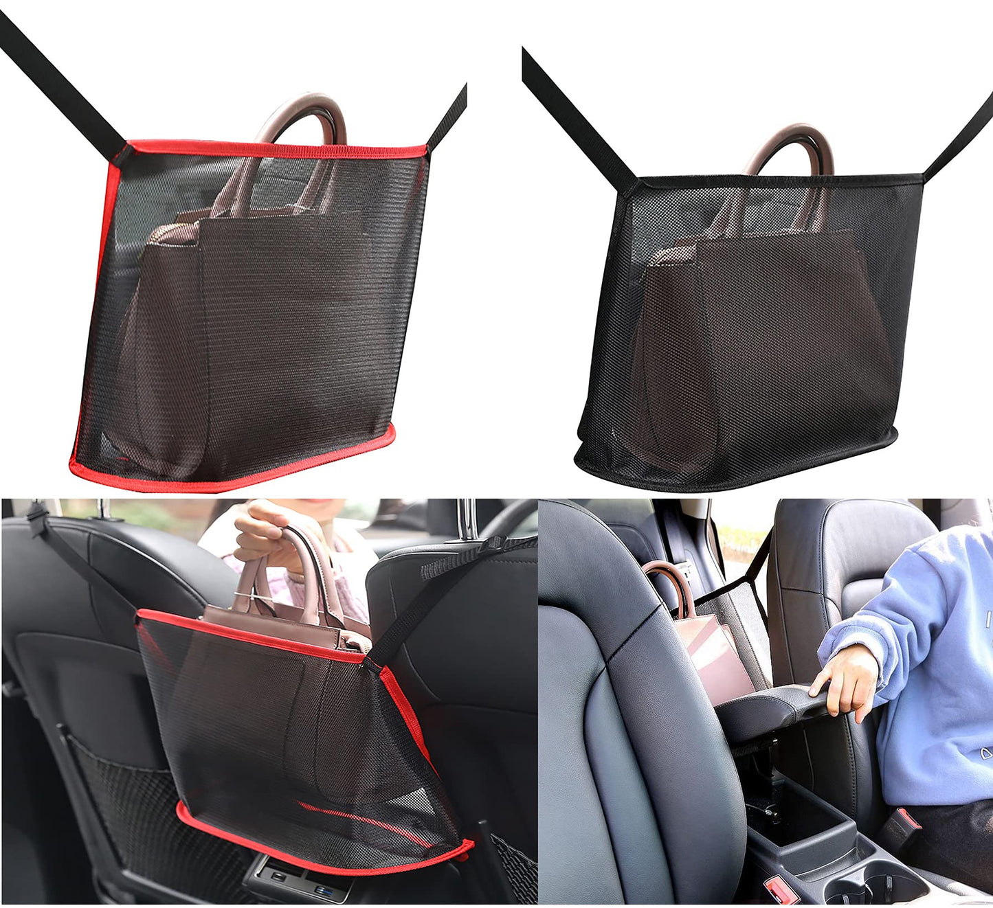 LotCow 2 Pcs Car Net Pocket Handbag Holder Organizer,Seat Back Organizer Bag,Hanging Car Seat Storage Bag,Durable Foldable Travel Storage,Replaceable Car Seat Back Bag,Barrier of Backseat Pet Kids