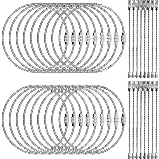 Wire Keychain Cable, Stainless Steel, Detachable Connectable with Screw Lock, Durable Secure for Keys, Luggage Tags, ID Card Holders - 100 Pieces