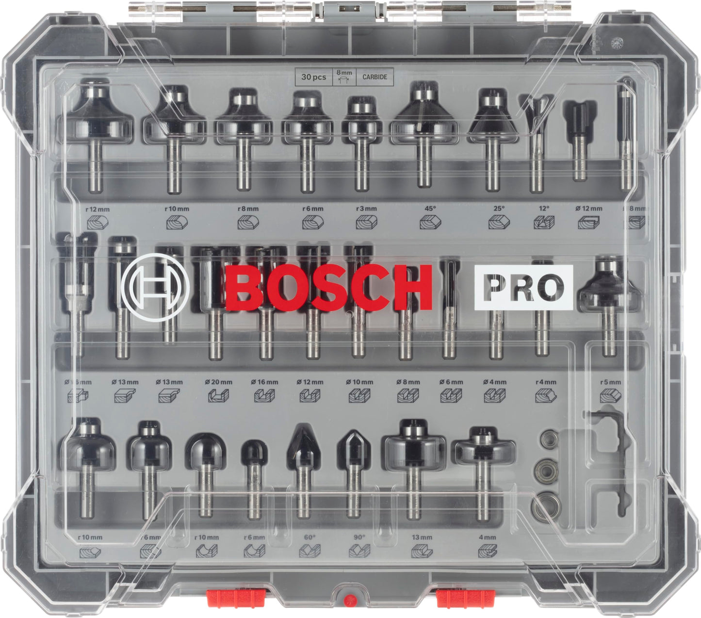 Bosch Professional 30 pcs. Mixed Router Bit Set (for Wood, Ø 8 mm Shank, Accessory Router)