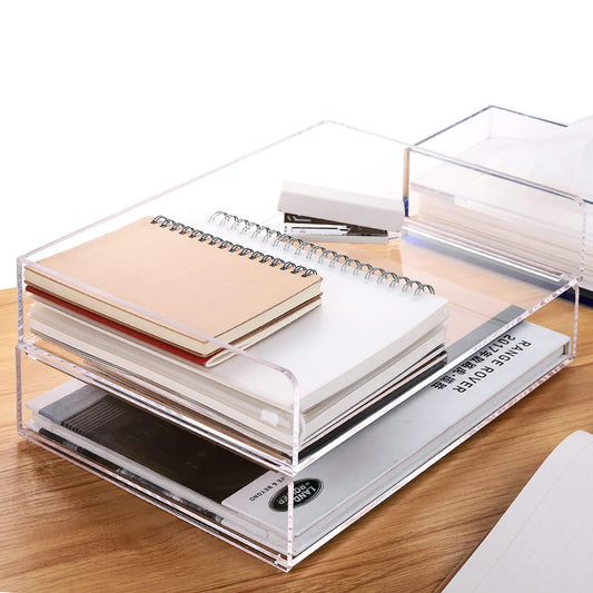 1-Piece Acrylic 4-Tier Paper Organizer Tray, 35 x 26 x 26 cm, Clear File Storage Rack for Desk, Office Accessories, School Supplies, Document Sorting
