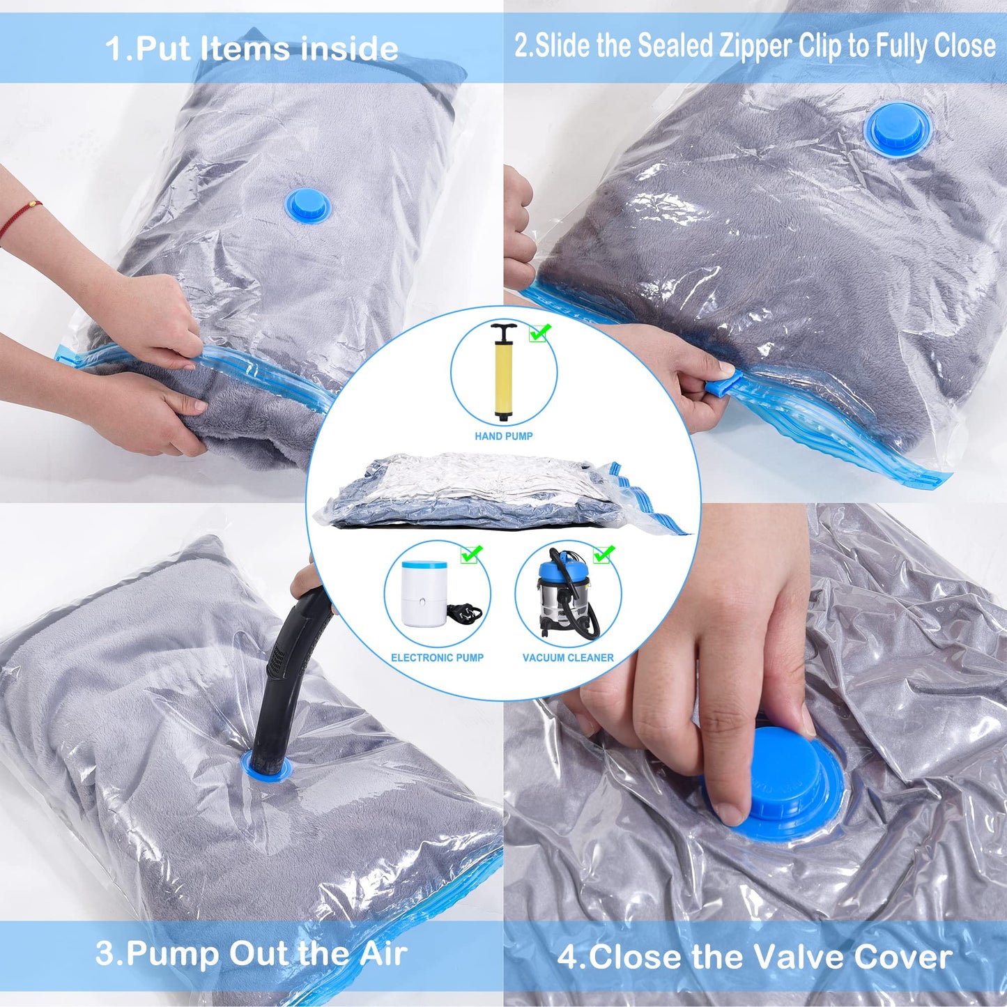 ZWMY Vacuum storage bags,6 pack Vacuum bags clothes [Works With Vacuum Cleaner ],to store clothes and beddings,could save your space,dust-free,keep away from moisture 6pcs 60x40cm