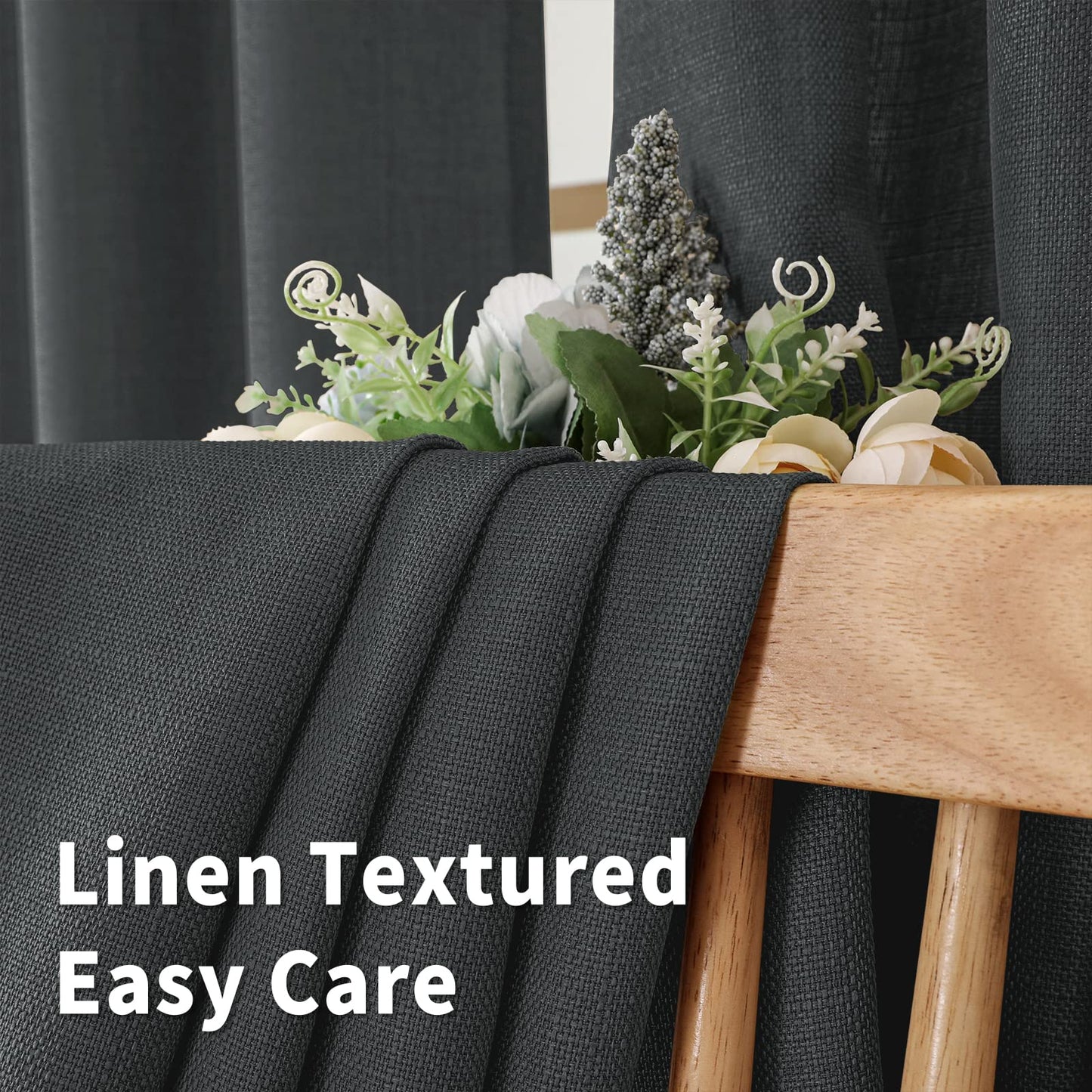 INtex CURTAINS Natural Linen Curtains -Semi Transparent Sheer -Soft And Durable Fabric -For Living Rooms And Bedroom Steel Grommets -Two Pieces 145W x 180L CM Light Grey