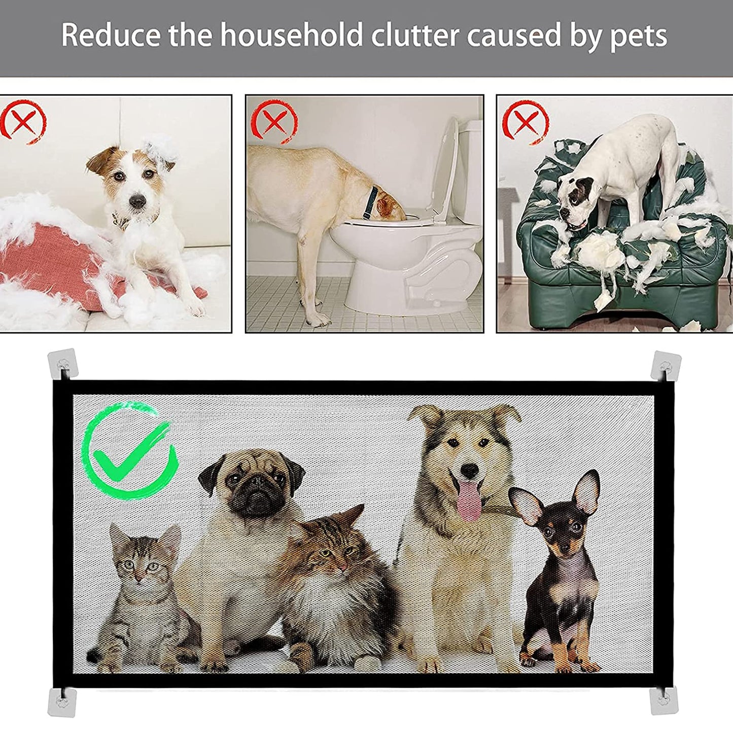 Geetamoor Magic Gate for Dogs, Retractable Stair Gate Baby Gate, Pet Safety Gate Pet Isolation Net Large Wide Retractable Pet Gate for Separating Baby and Pets Easy Install Anywhere (110CM)