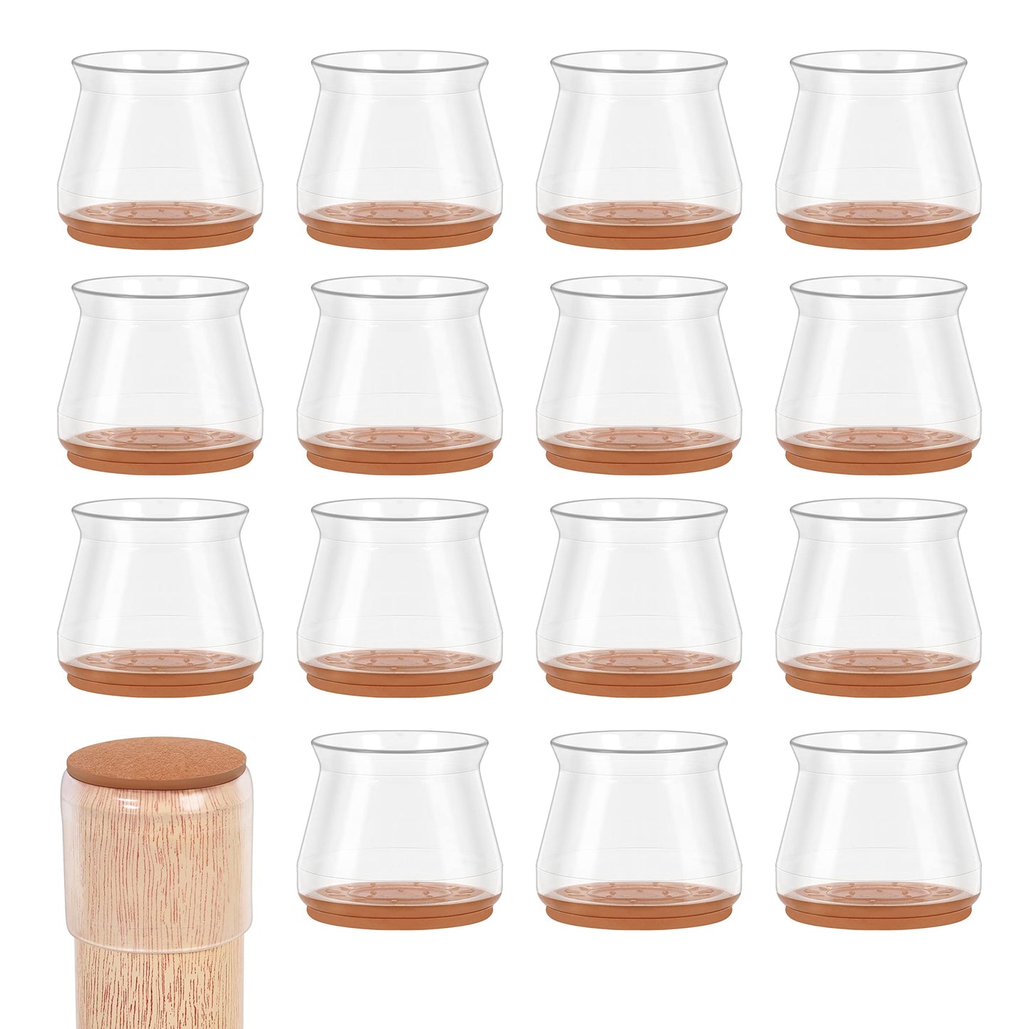 WOLTU 16 Pieces Chair Leg Protector, Transparent Silicone Legs Chairs, with Non-Slip Felt Pad, Universal Sizes for Round and Square Legs, Brown, STBK001-16