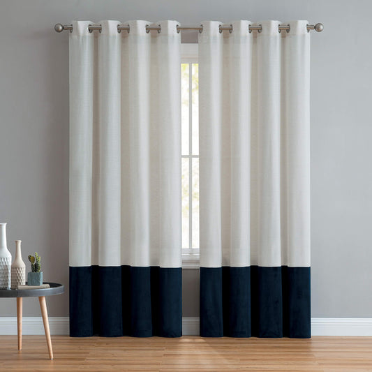 Luxury Linen Curtains With Velvet - Bottom Velvet Tone – 2-Tone Style – 1 Panel