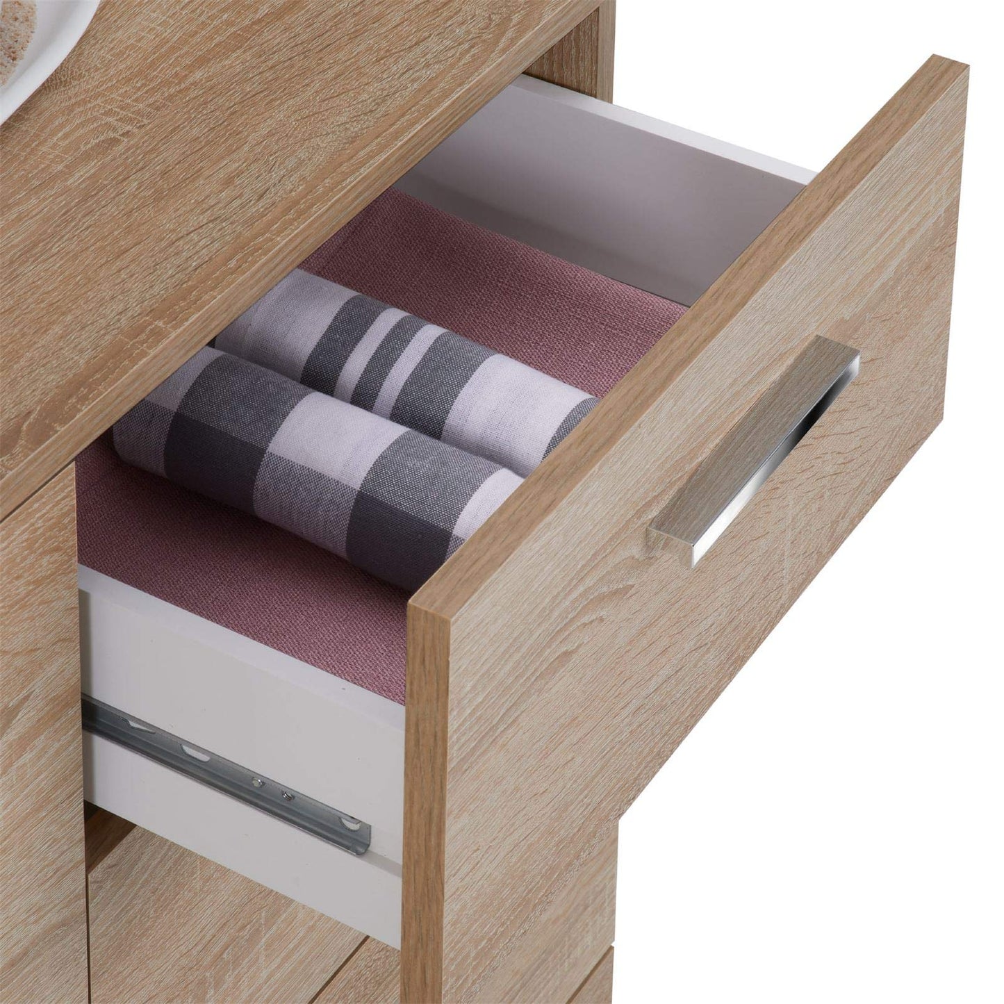 Chest of Drawers Sideboard in Sonoma Oak, Highboard with 1 Door and 4 Drawers, Versatile Storage Cabinet for Living Room or Hallway, Modern Wood Furniture