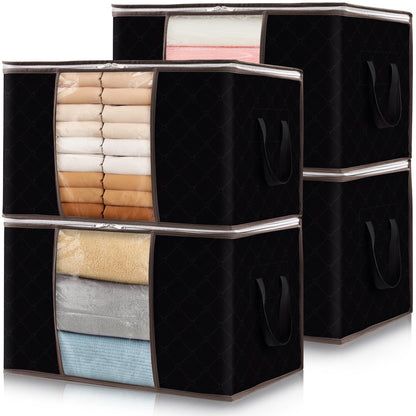 Lifewit 4 Packs Clothes Storage Bag, Storage Bins for Clothes, Blankets, Comforters, Foldable Clothing Storage with Reinforced Handle, Sturdy Zipper, Closet Organizer With Clear Window, Black