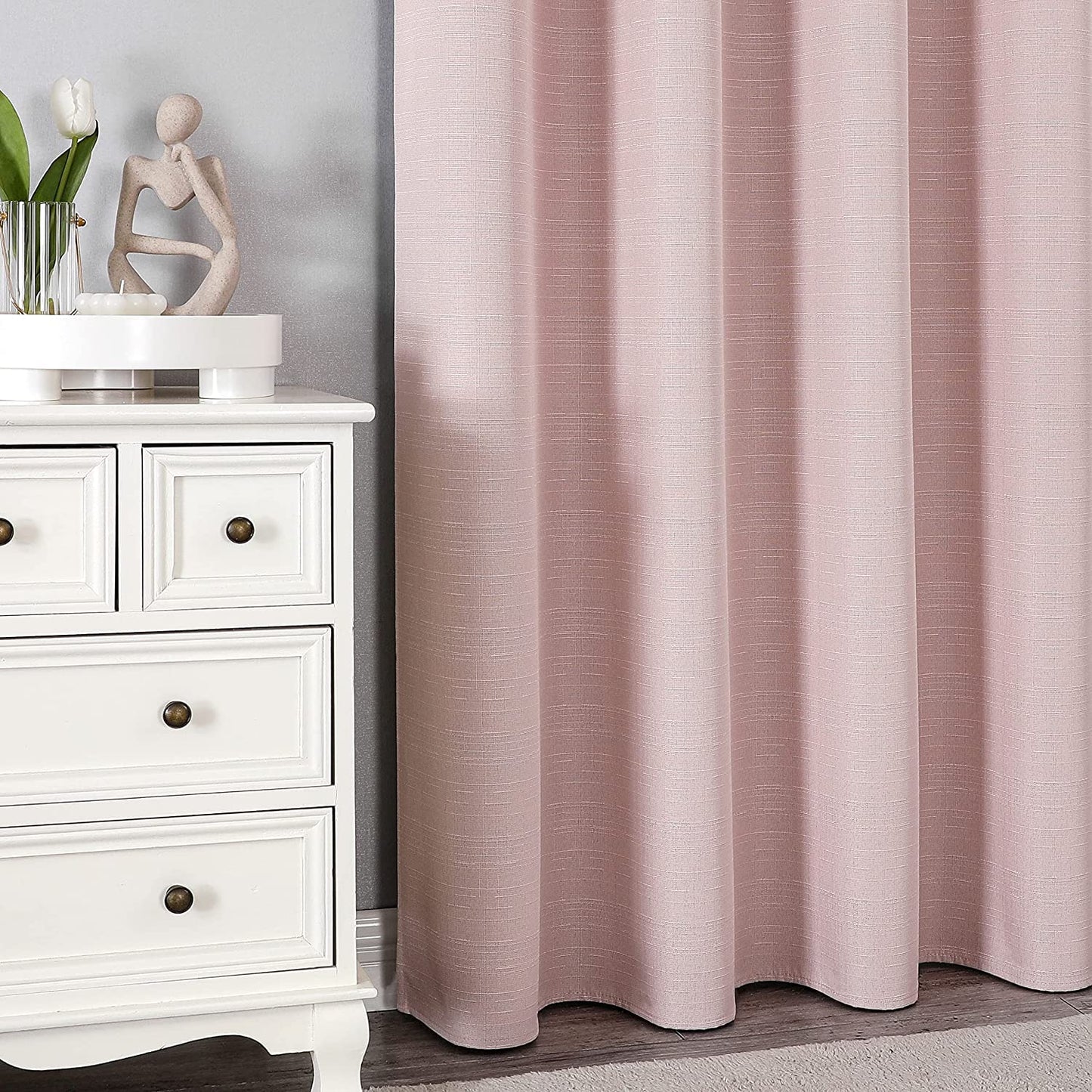 INtex Curtains Linen 100% Blackout Curtains for Bedroom Living Room Thermal Insulated Fabric -Room Darkening -Steel Grommet Window Curtains -1 Piece Ivory 140W X 250L CM