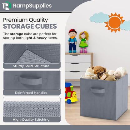 RampSupplies Foldable Storage Cubes with Handles, 30cm x 30cm x 30cm,Fabric Storage Boxes, Toy Baskets for Baby Clothes Home and Office Room Organizers (Gray)