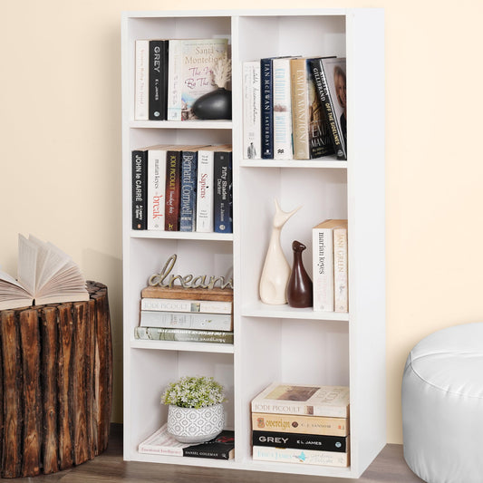 DIY 7-Cube Engineered Wood Book Shelf, a Multipurpose Open Storage Organizer and Book Stand for Home, Office, or Study Room, presented in a clean and modern White finish