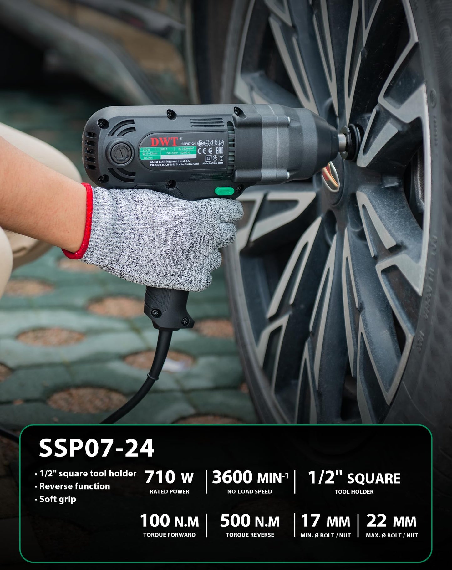 Impact wrench 710 watt SSP07-24, 1/2" square tool holder,Reverse function