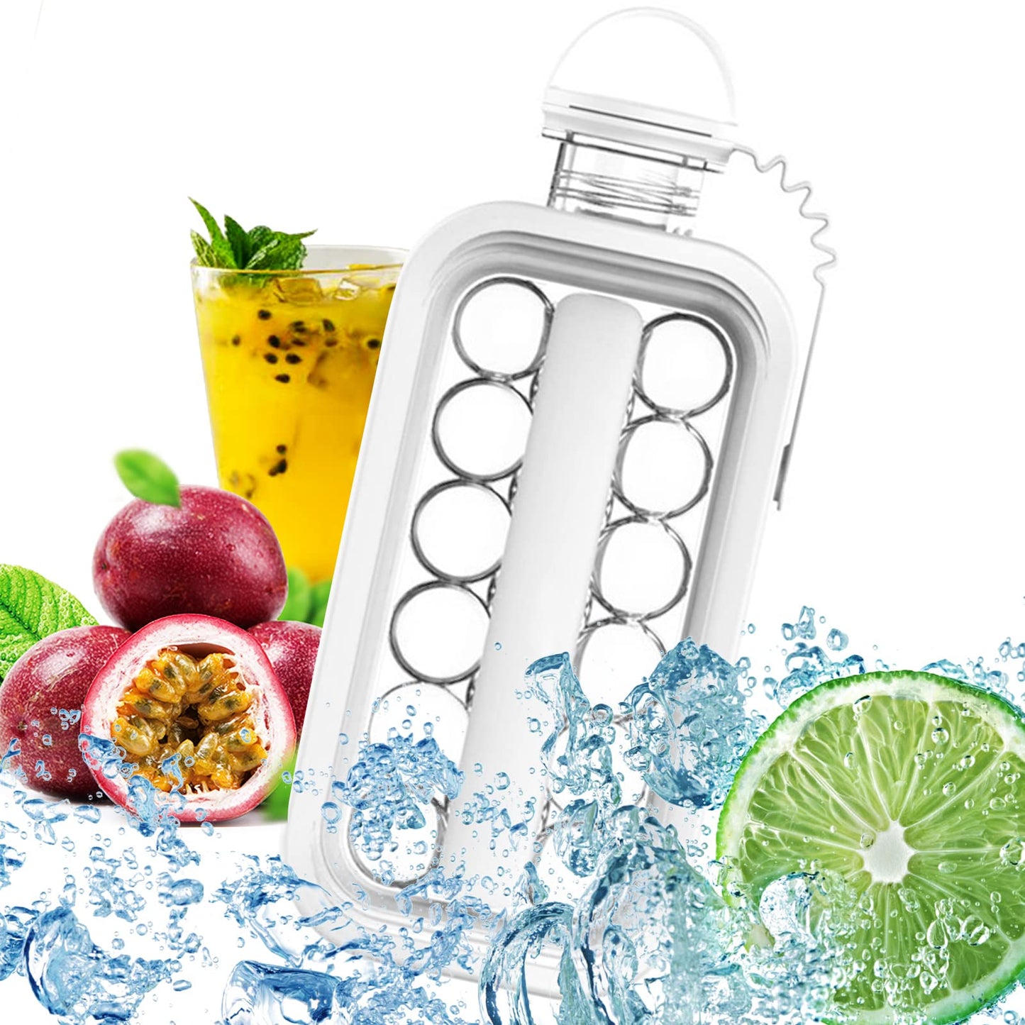 Portable Ice Ball Maker 2 in 1 Ice Cube Trays with 17 Grids Cooling Ice Pop/Cube Molds For Cocktail, Coffee, Whiskey, Hockey Champagne, Beer, Juice (White)