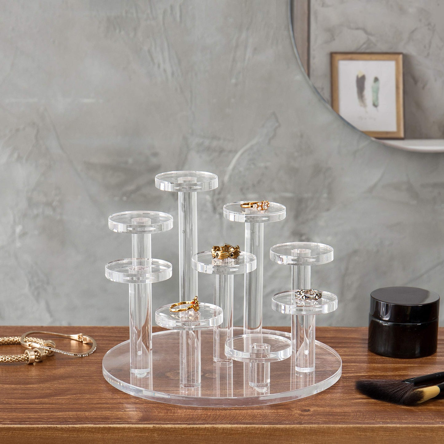9-Tier Acrylic Ring Organizer, Clear Jewelry Display Riser Stand, Multi-Level Dresser Top Holder for Rings, Earrings and Small Accessories, Perfect for Home, Retail and Boutique Use, Clear