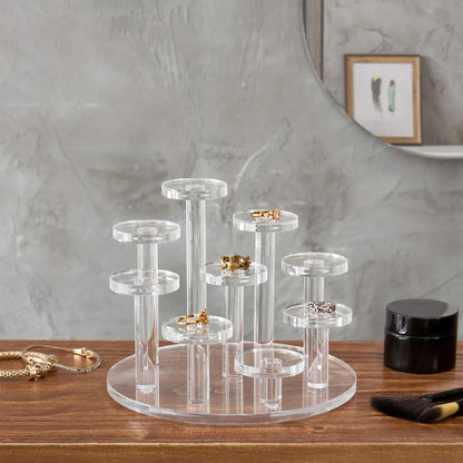 9-Tier Acrylic Ring Organizer, Clear Jewelry Display Riser Stand, Multi-Level Dresser Top Holder for Rings, Earrings and Small Accessories, Perfect for Home, Retail and Boutique Use, Clear