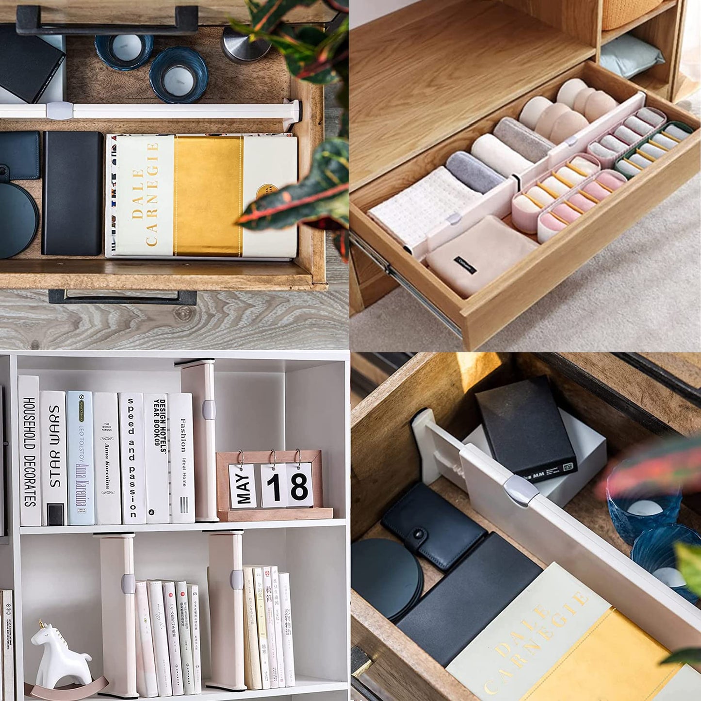 xocome Drawer Dividers Organizers, Adjustable Drawer Organizers for Kitchen Bedroom Chest of Drawers Closet Office (2 Pieces)