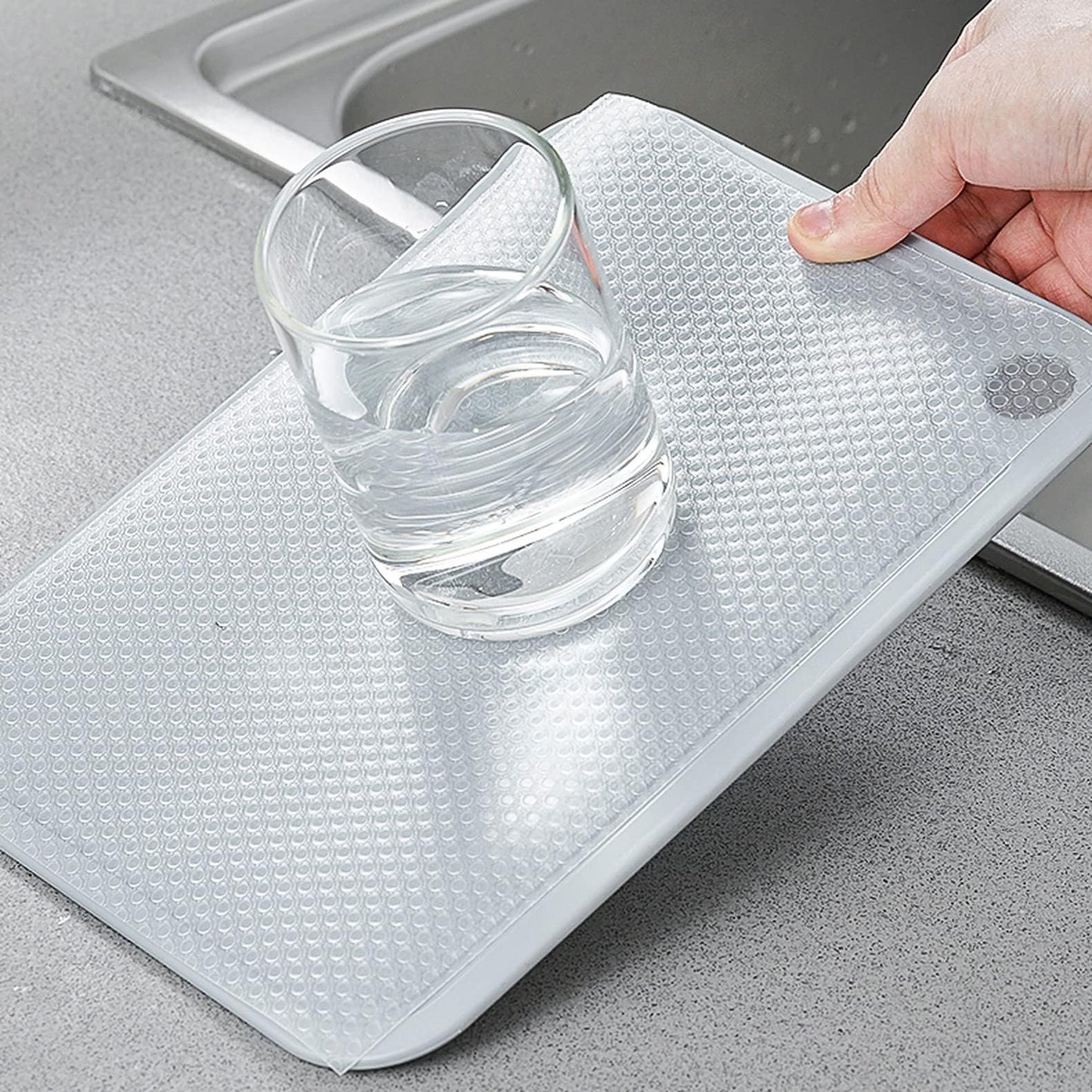 wolpin Anti-Slip Kitchen Cabinet Drawer Shelf Mat Liner Sheets (45 cm x 3 m Roll) Waterproof Strong Table Mat for Bathroom, Fridge, Textured Multipurpose (Transparent, White), Ethylene Vinyl Acetate