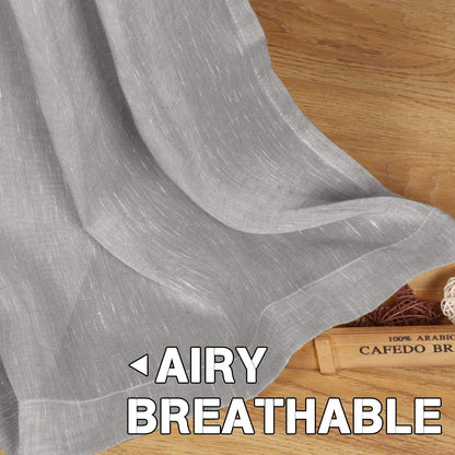 INtex Curtains Semi-Transparent Natural Linen Curtains with Elegant Sheer Fabric and Steel Grommets - 1 Piece 200W x 230L CM Dark gery