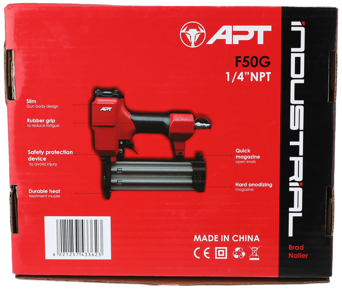 APT-Stable F50G 18-Gauge Brad Nailer, 2-Inch Size, Red/Black