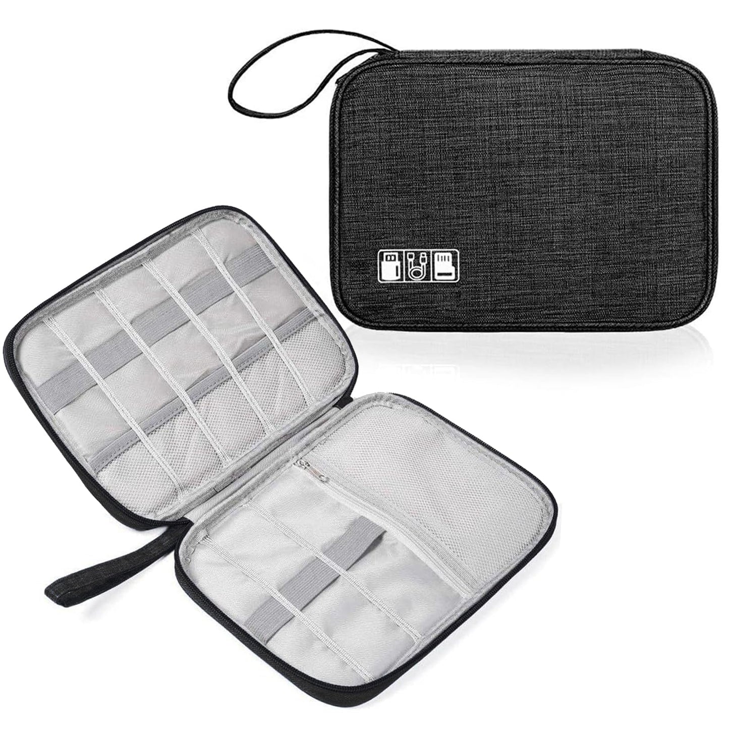 YHQZ 1 Pcs Universal Carry Travel Gadget Bag,Travel Cable OrganiserBag and Cables OrganiserBag,Electronics Accessories Organizer Bag for Chargers,Cables,USB Drive,SD Card,Power Bank,Disk(Black), Black