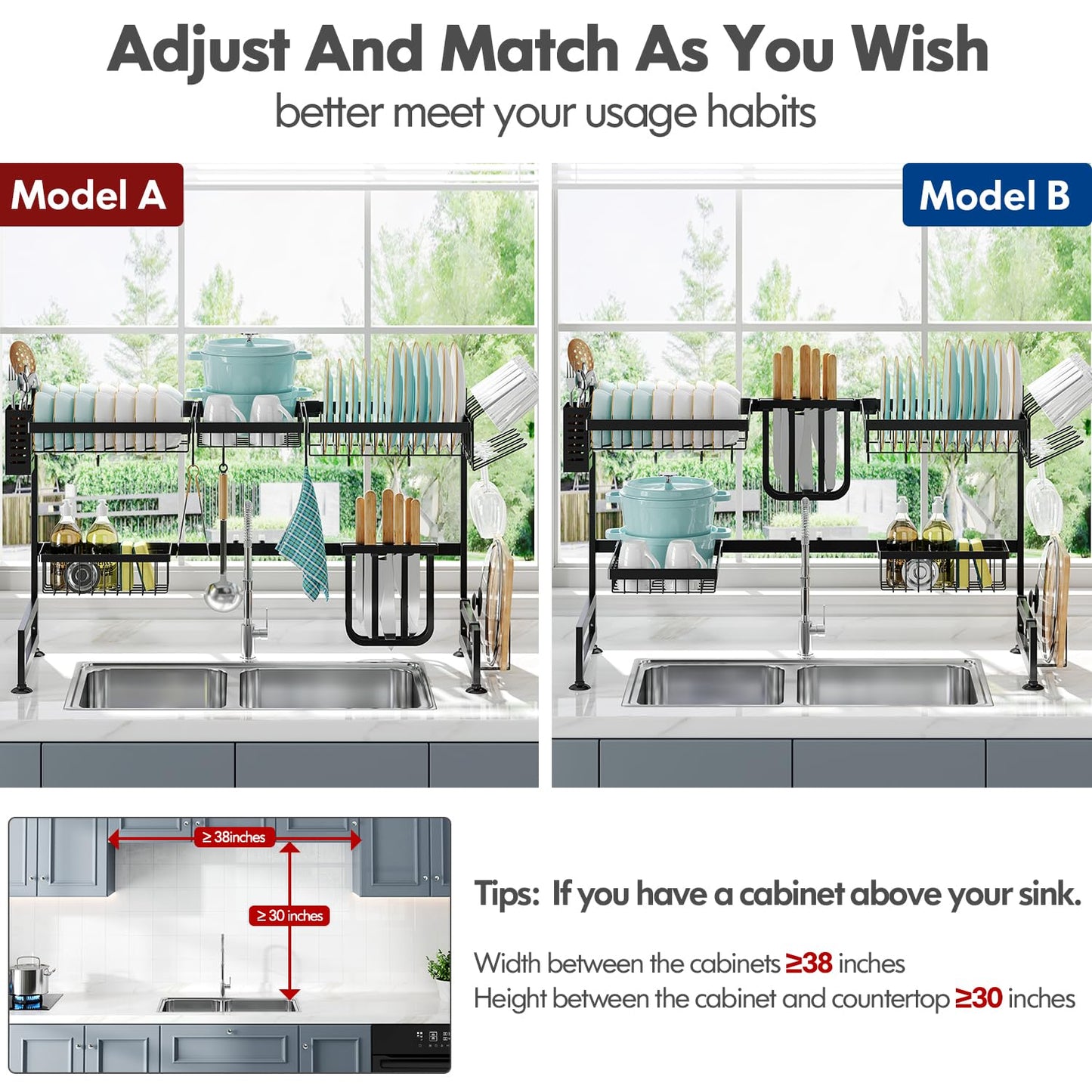 MAJALiS Dish Drying Rack in Sink, Small Dish Drainers for Kitchen Sinks, Expandable Over The Sink Dish Racks with Utensil Holder, Stainless Steel Plates Drying Rack, Black