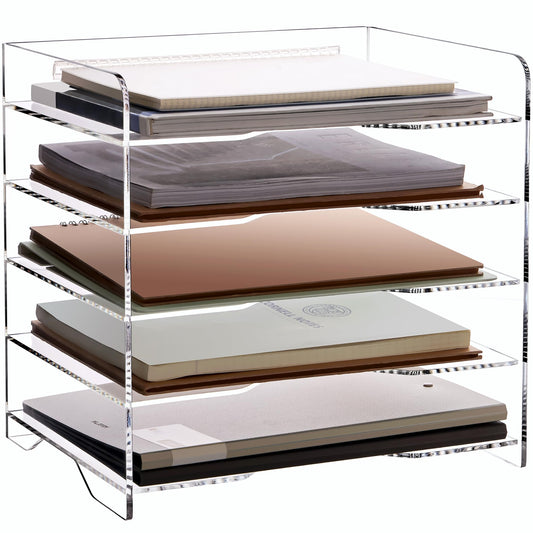 Clear Acrylic File Organizer, 5-Tier Horizontal Letter Tray, Enlarged Paper Organizer for Desk, Office, and Home Use