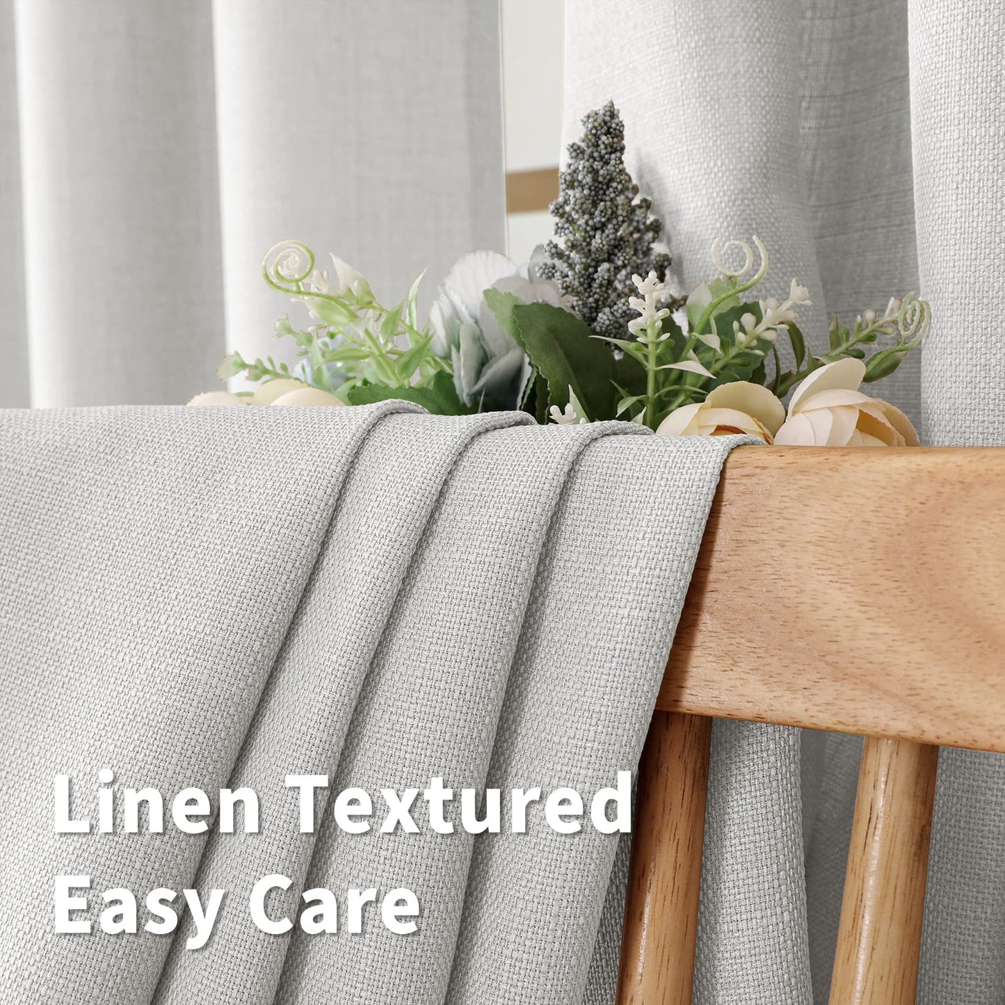 INtex CURTAINS Natural Linen Curtains -Semi Transparent Sheer -Soft And Durable Fabric -For Living Rooms And Bedroom Steel Grommets -Two Pieces 145W x 180L CM Light Grey